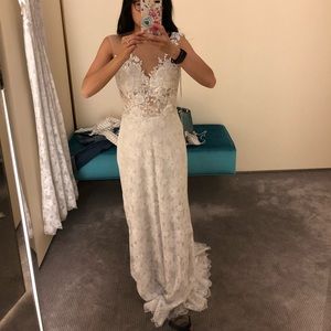 Floral lace wedding dress by Tadashi Shoji